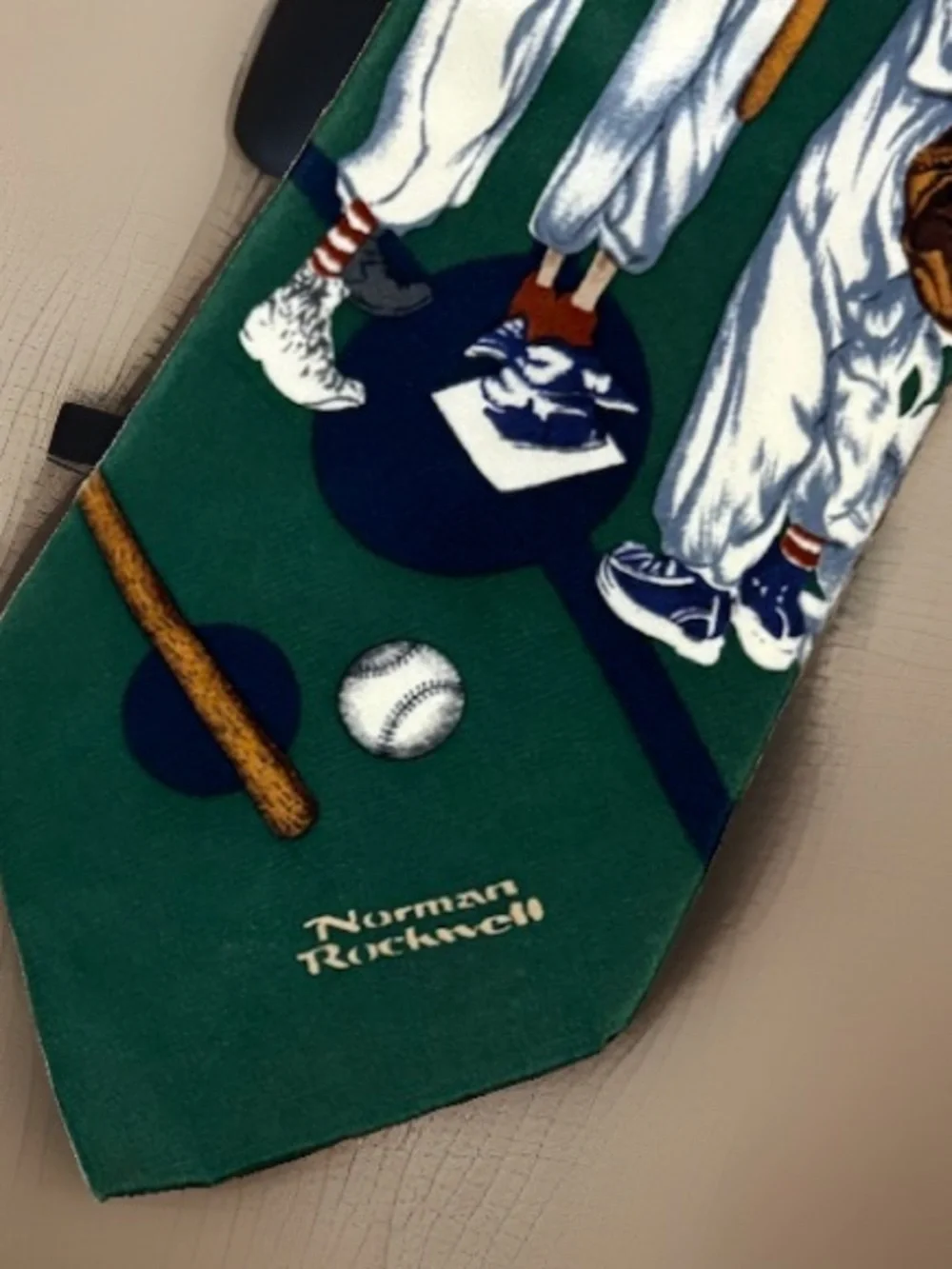 Vintage 1996 Norman Rockwell Baseball Graphic Silk Necktie